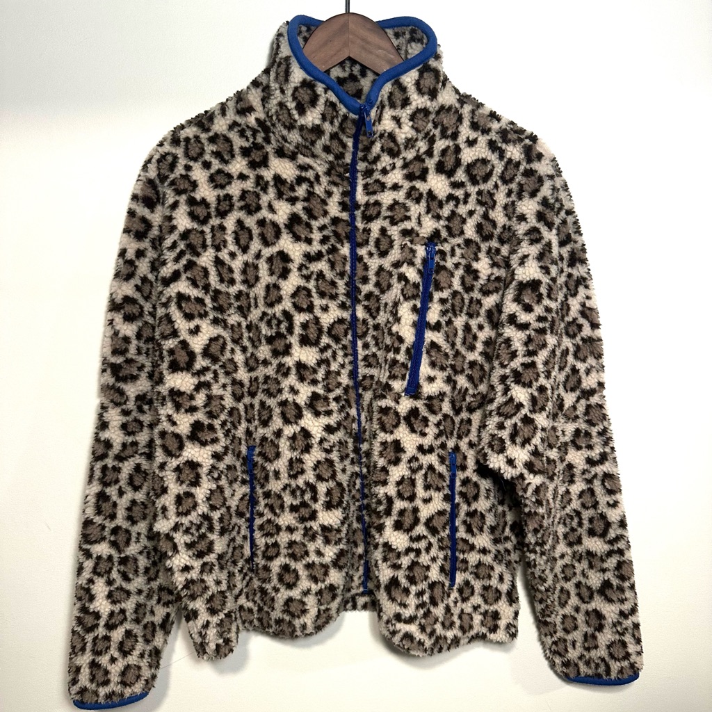 Aqua Leopard-Print Fleece Jacket With Blue Trim